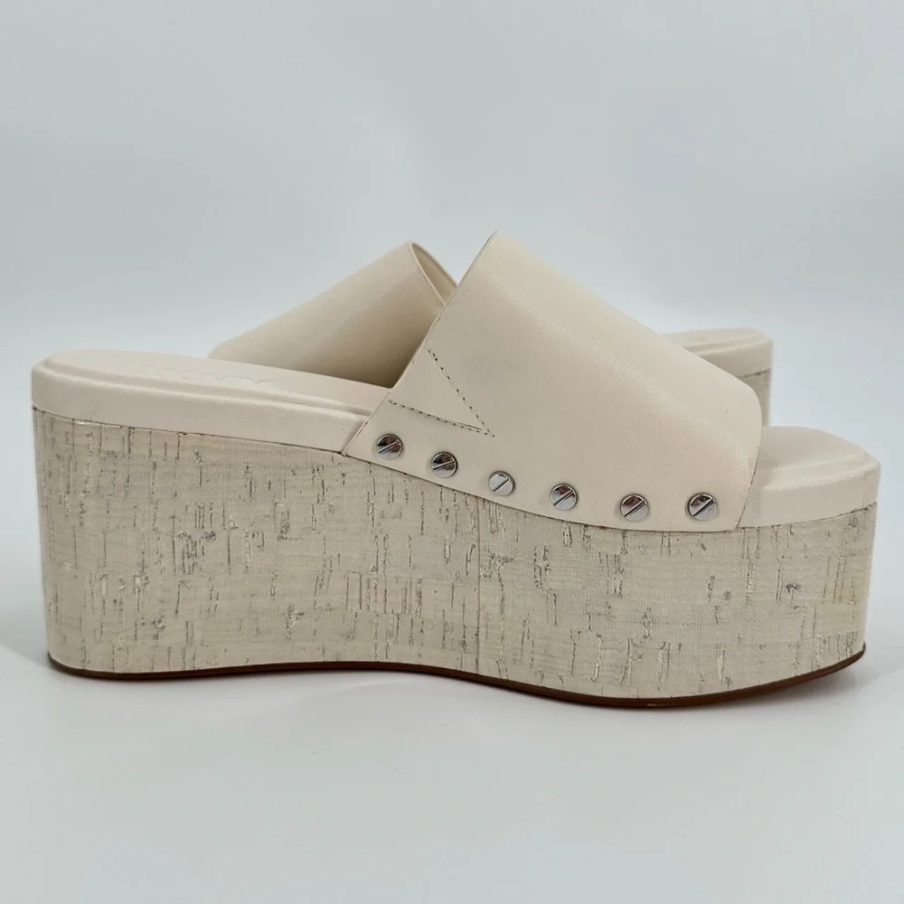 DKNY Alvy Studded Square Toe Platform Wedge Slip On Leather Slides Size 7M